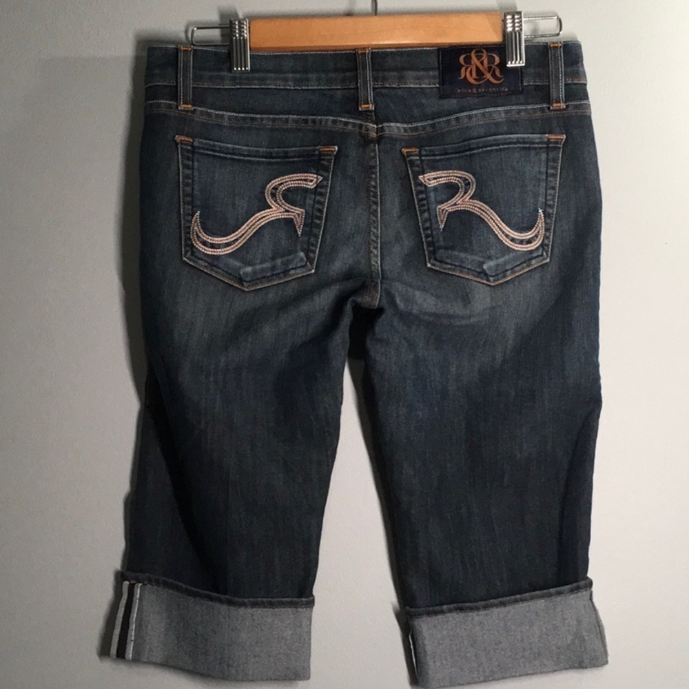 Y2k Rock & Republic Double R Embroidered Jeans Womens Sz 6 28 capri stitch cuff